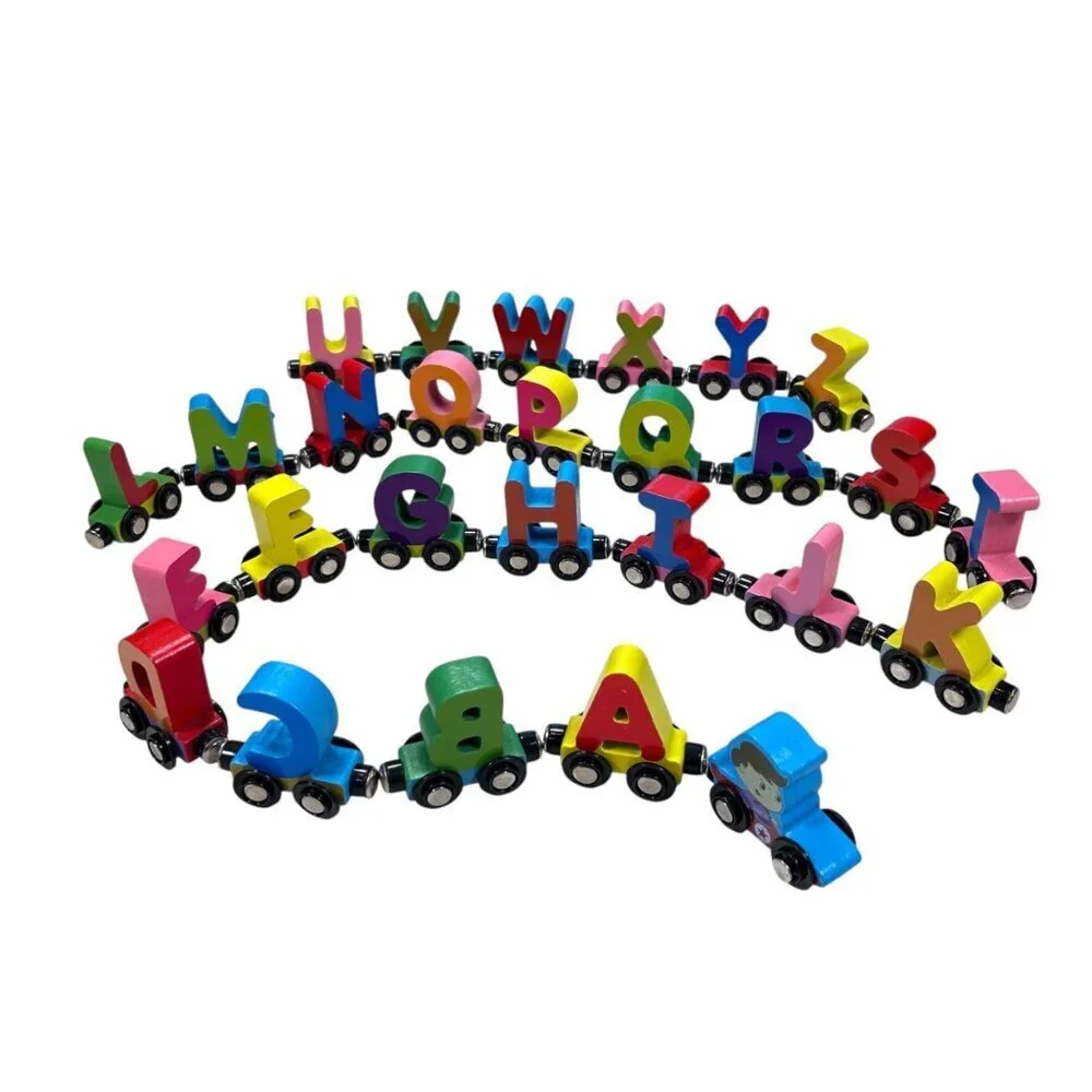 Wondertoys Wooden Magnetic Alphabet Train Learning Toy 27 Piece 36 months